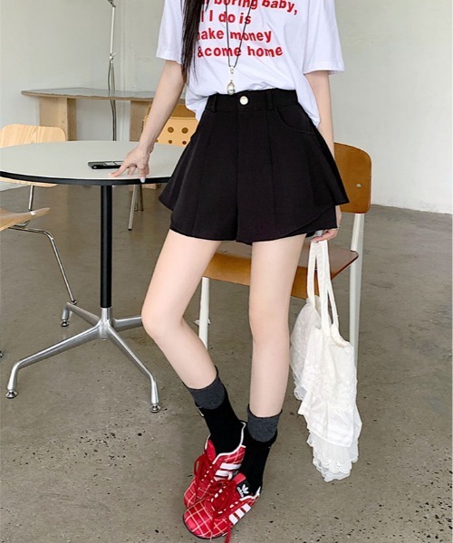 kirakiraShop（キラキラショップ）の「レイヤード風 フレア ショートパンツ 短パン ショーパン（その他パンツ・レディース・ブラック/グレー/モカ/ホワイト・S/M/L）」の10枚目の写真