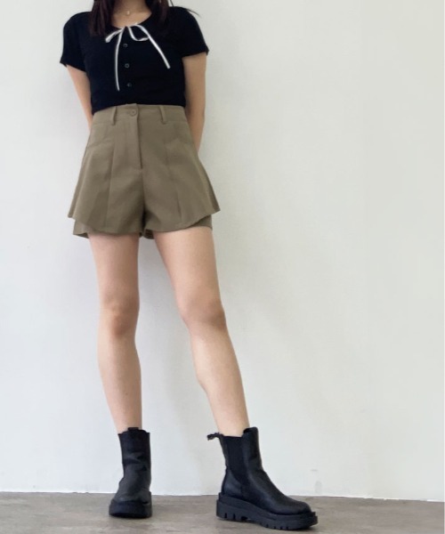 kirakiraShop（キラキラショップ）の「レイヤード風 フレア ショートパンツ 短パン ショーパン（その他パンツ・レディース・ブラック/グレー/モカ/ホワイト・S/M/L）」の16枚目の写真
