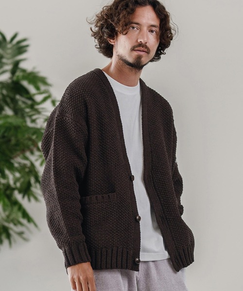 CALL&RESPONSE（コールアンドレスポンス）の「mcg3672-ざっくりニットカーデ-サイセンタク カーディガン（カーディガン/ボレロ・メンズ・ブラック/ベージュ/ブラウン・2/4/5）」の2枚目の写真