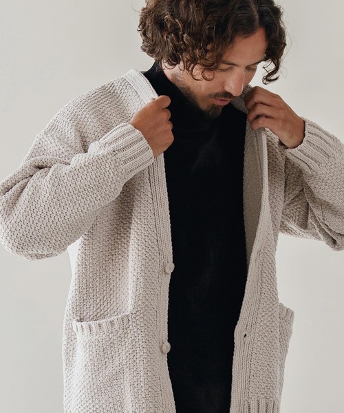 CALL&RESPONSE（コールアンドレスポンス）の「mcg3672-ざっくりニットカーデ-サイセンタク カーディガン（カーディガン/ボレロ・メンズ・ブラック/ベージュ/ブラウン・2/4/5）」の11枚目の写真