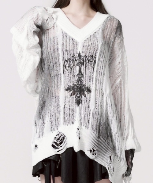 REFLEM(レフレム) 顔料加工ダメージニットPO REFLEM/レフレム』顔料加工ダメージニットPO（ニット/セーター