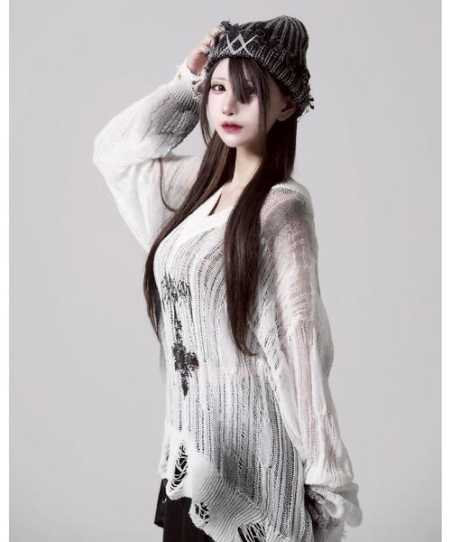 REFLEM/レフレム ファイヤーパターン プルオーバーニット Vネック REFLEM レフレム ファイヤー ニット REFLEM/レフレム ファイヤー