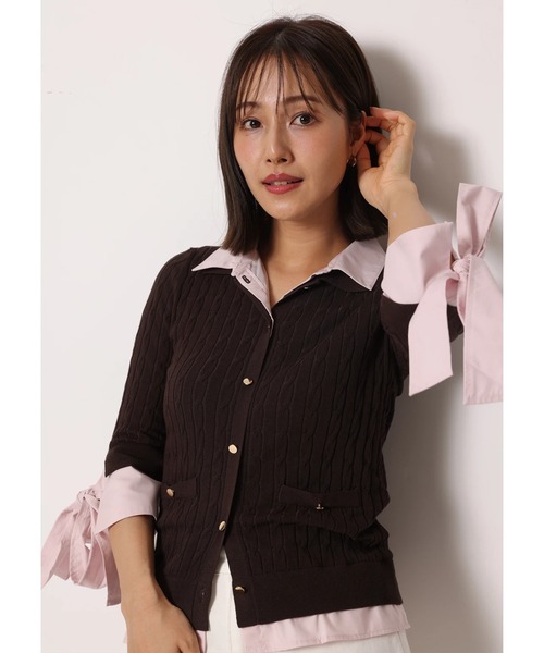 【新品未使用】Apuweiser-riche袖リボンレイヤードリブニット 袖リボンレイヤードリブニット（ニット/セーター）｜Apuweiser