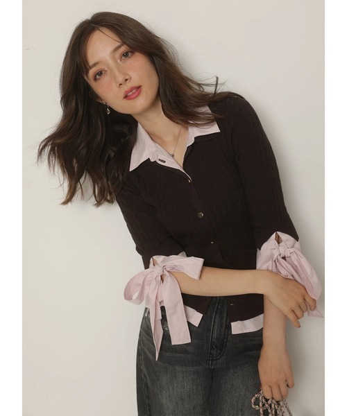 Apuweiser-riche（アプワイザーリッシェ）の「袖リボンレイヤードリブニット（ニット/セーター・レディース・ブラック系その他/ブラウン/ネイビー・2）」の21枚目の写真