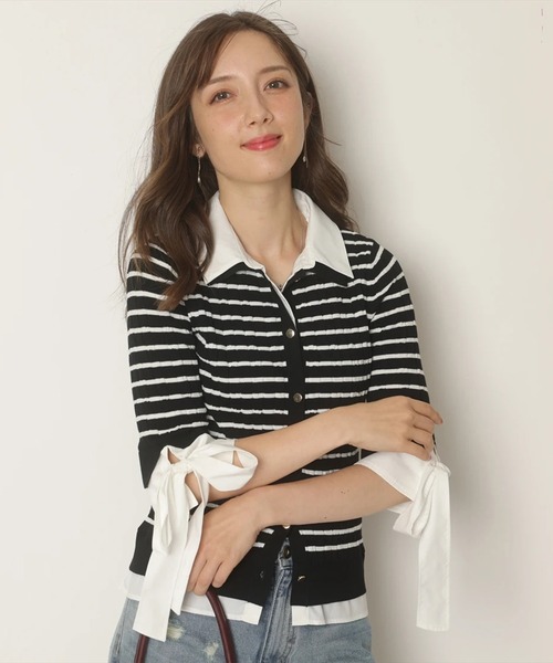 Apuweiser-riche（アプワイザーリッシェ）の「袖リボンレイヤードリブニット（ニット/セーター・レディース・ブラック系その他/ブラウン/ネイビー・2）」の9枚目の写真