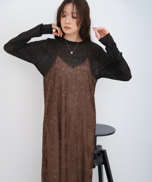 Bab（バブ）の「【S・Mサイズ展開】フラワーレースＩラインキャミワンピース（ワンピース・レディース・ブラウン/ブラック・S/M）」の2枚目の写真