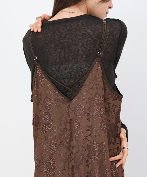 Bab（バブ）の「【S・Mサイズ展開】フラワーレースＩラインキャミワンピース（ワンピース・レディース・ブラウン/ブラック・S/M）」の3枚目の写真