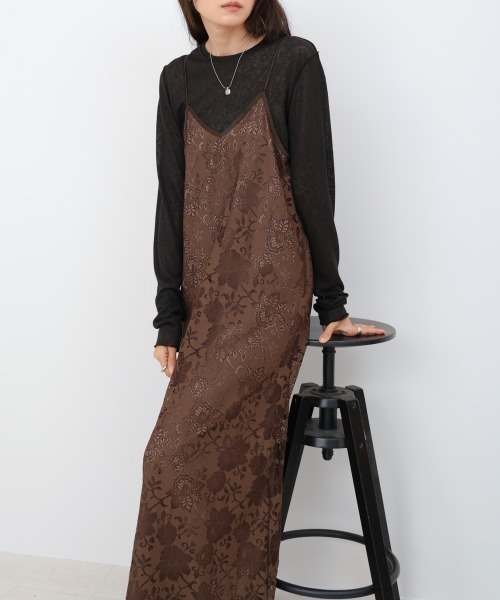 Bab（バブ）の「【S・Mサイズ展開】フラワーレースＩラインキャミワンピース（ワンピース・レディース・ブラウン/ブラック・S/M）」の5枚目の写真