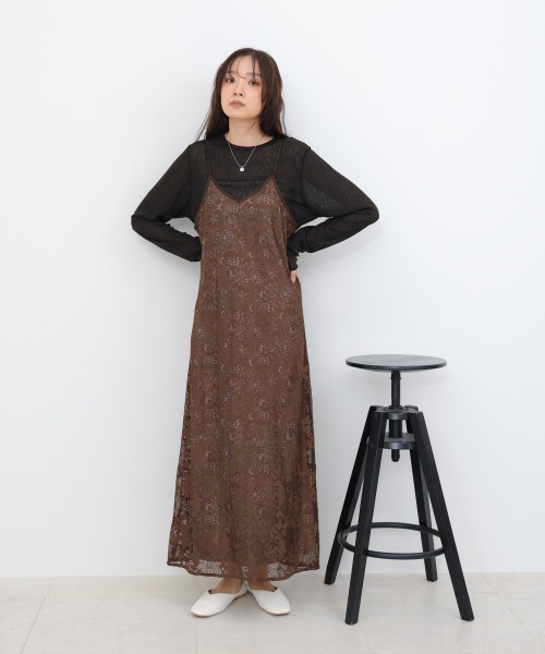 Bab（バブ）の「【S・Mサイズ展開】フラワーレースＩラインキャミワンピース（ワンピース・レディース・ブラウン/ブラック・S/M）」の6枚目の写真