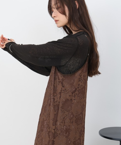 Bab（バブ）の「【S・Mサイズ展開】フラワーレースＩラインキャミワンピース（ワンピース・レディース・ブラウン/ブラック・S/M）」の7枚目の写真