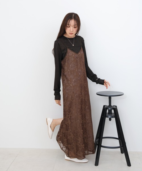 Bab（バブ）の「【S・Mサイズ展開】フラワーレースＩラインキャミワンピース（ワンピース・レディース・ブラウン/ブラック・S/M）」の8枚目の写真