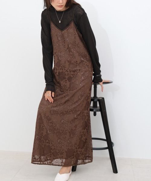 Bab（バブ）の「【S・Mサイズ展開】フラワーレースＩラインキャミワンピース（ワンピース・レディース・ブラウン/ブラック・S/M）」の9枚目の写真