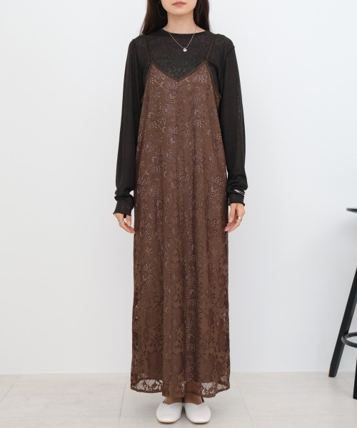 Bab（バブ）の「【S・Mサイズ展開】フラワーレースＩラインキャミワンピース（ワンピース・レディース・ブラウン/ブラック・S/M）」の10枚目の写真