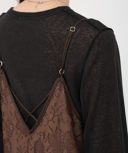 Bab（バブ）の「【S・Mサイズ展開】フラワーレースＩラインキャミワンピース（ワンピース・レディース・ブラウン/ブラック・S/M）」の14枚目の写真