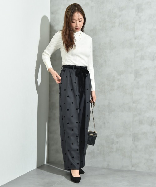 INTERPLANET（インタープラネット）の「ツイルクロスドットフロッキーベロアリボンベルトパンツ（その他パンツ・レディース・ブラック/チャコールグレー・FREE）」の6枚目の写真