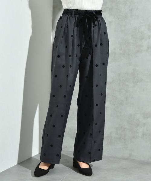 INTERPLANET（インタープラネット）の「ツイルクロスドットフロッキーベロアリボンベルトパンツ（その他パンツ・レディース・ブラック/チャコールグレー・FREE）」の7枚目の写真