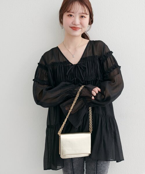 natural couture（ナチュラルクチュール）の「【WEB限定】ギャザーティアードロングブラウス（シャツ/ブラウス・レディース・レッド系その他/モカ/グリーン系その他/ブラック/オフホワイト・FREE）」の13枚目の写真