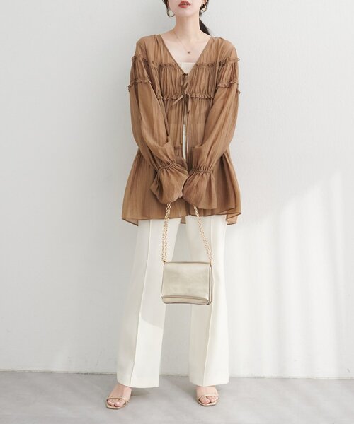 natural couture（ナチュラルクチュール）の「【WEB限定】ギャザーティアードロングブラウス（シャツ/ブラウス・レディース・レッド系その他/モカ/グリーン系その他/ブラック/オフホワイト・FREE）」の20枚目の写真