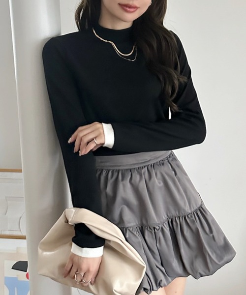 TREOVER(トレオーバー)の「【選べる無地&配色デザイン】配色アソート プチハイネックリブトップス(Tシャツ/カットソー・レディース・グレイッシュベージュ/ブラウン系その他/チャコールグレー×ブラック/ホワイト×ブラック/カーキ/ブラック/グリーン系その他/チャコール/ブラック×ホワイト/ベージュ系その他/ブラウン/オフホワイト・LARGE/MEDIUM/X-LARGE)」の22枚目の写真