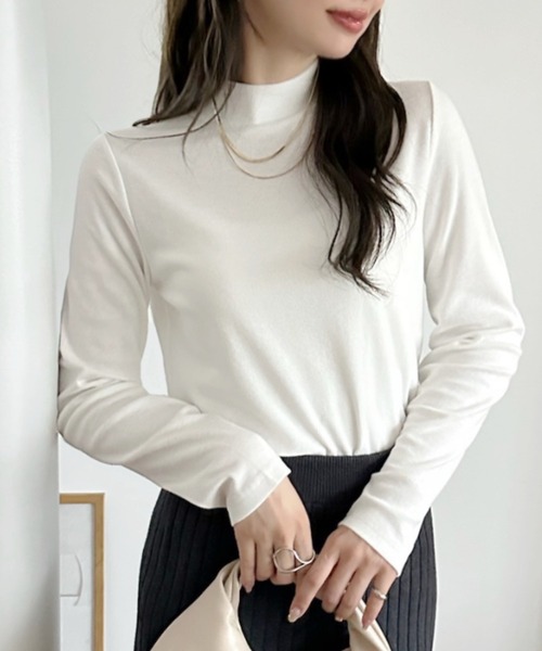 TREOVER(トレオーバー)の「【選べる無地&配色デザイン】配色アソート プチハイネックリブトップス(Tシャツ/カットソー・レディース・グレイッシュベージュ/ブラウン系その他/チャコールグレー×ブラック/ホワイト×ブラック/カーキ/ブラック/グリーン系その他/チャコール/ブラック×ホワイト/ベージュ系その他/ブラウン/オフホワイト・LARGE/MEDIUM/X-LARGE)」の14枚目の写真