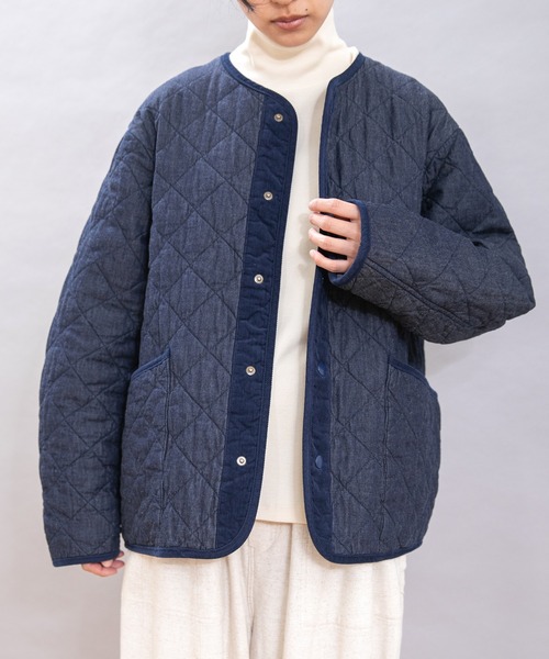 セール】J2150 ウォッシュドキルトジャケット（ノーカラージャケット