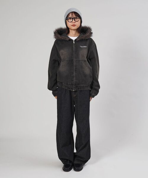 FFEIN（フェイン）の「【FFEIN（フェイン）】ヴィンテージライクデニムファーブルゾン / デニム ジャケット ボア ジップパーカー フーディ 刺繍 加工（パーカー・メンズ・ブラック/ブラウン・SMALL/MEDIUM）」の11枚目の写真