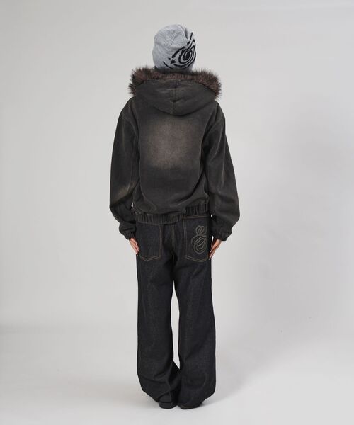 FFEIN（フェイン）の「【FFEIN（フェイン）】ヴィンテージライクデニムファーブルゾン / デニム ジャケット ボア ジップパーカー フーディ 刺繍 加工（パーカー・メンズ・ブラック/ブラウン・SMALL/MEDIUM）」の13枚目の写真
