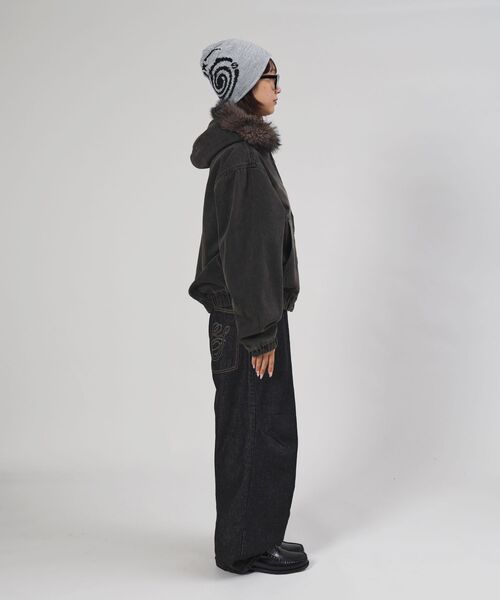 FFEIN（フェイン）の「【FFEIN（フェイン）】ヴィンテージライクデニムファーブルゾン / デニム ジャケット ボア ジップパーカー フーディ 刺繍 加工（パーカー・メンズ・ブラック/ブラウン・SMALL/MEDIUM）」の14枚目の写真