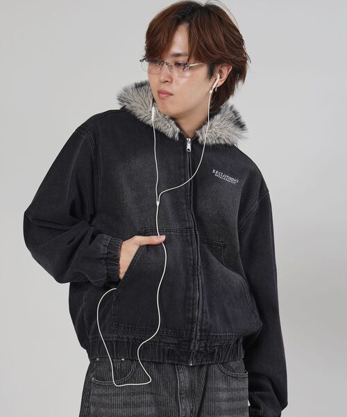 FFEIN（フェイン）の「【FFEIN（フェイン）】ヴィンテージライクデニムファーブルゾン / デニム ジャケット ボア ジップパーカー フーディ 刺繍 加工（パーカー・メンズ・ブラック/ブラウン・SMALL/MEDIUM）」の16枚目の写真