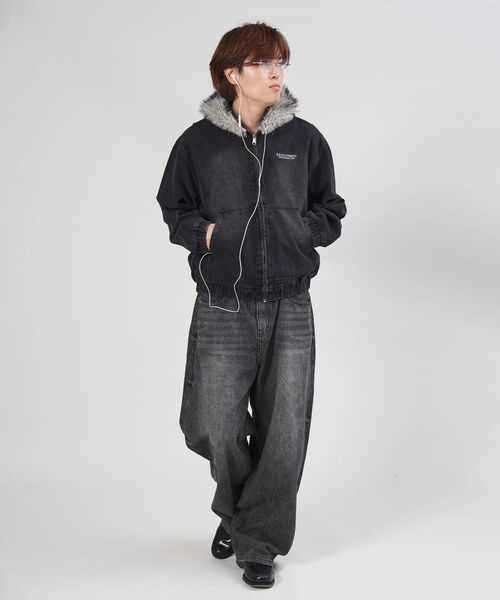 FFEIN（フェイン）の「【FFEIN（フェイン）】ヴィンテージライクデニムファーブルゾン / デニム ジャケット ボア ジップパーカー フーディ 刺繍 加工（パーカー・メンズ・ブラック/ブラウン・SMALL/MEDIUM）」の17枚目の写真
