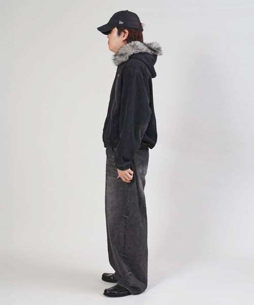 FFEIN（フェイン）の「【FFEIN（フェイン）】ヴィンテージライクデニムファーブルゾン / デニム ジャケット ボア ジップパーカー フーディ 刺繍 加工（パーカー・メンズ・ブラック/ブラウン・SMALL/MEDIUM）」の18枚目の写真