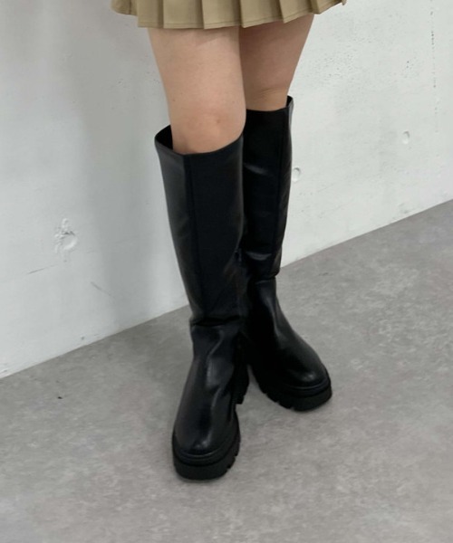 極美品 ALBA アルバ ロングブーツ 24.5 ブラック 黒 レディース 11cmヒール 厚底プラットフォームロングブーツ[品番：ATAW0000960