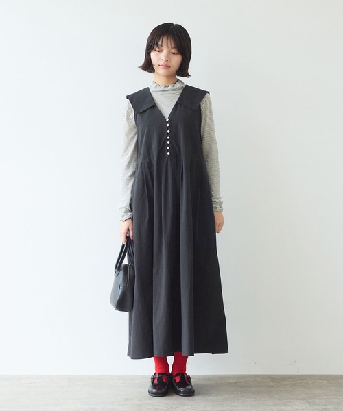 bulle de savon(ビュルデサボン)の「コットン/キュプラ 高密度ブロード セーラーワンピース(ワンピース・レディース・ブラック/ピンク・FREE)」の1枚目の写真