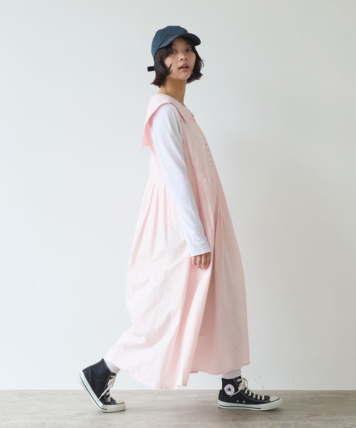 bulle de savon(ビュルデサボン)の「コットン/キュプラ 高密度ブロード セーラーワンピース(ワンピース・レディース・ブラック/ピンク・FREE)」の4枚目の写真