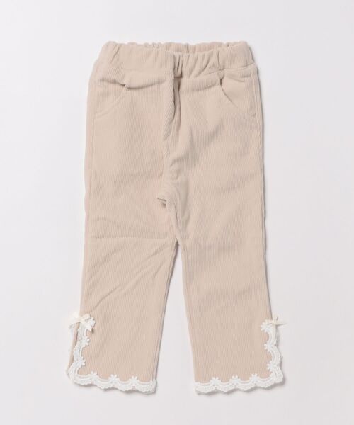 Crescent(クレッセント)の「裾レースニットコール裏起毛ロングパンツ(その他パンツ・キッズ・ピンク/オフホワイト・120/110/100/90/80)」の1枚目の写真