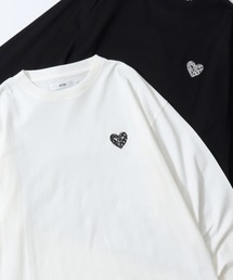 SITRY | SITRY Heart Embroidery T-Shirt/別注 オーバーサイズ ハートロゴ ワンポイントラメ刺繍 長袖Tシャツ ロンT レディース メンズ(Tシャツ/カットソー)
