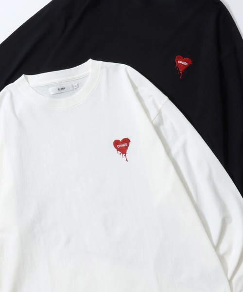 SITRY（シトリー）の「SITRY Heart Embroidery T-Shirt/別注 オーバーサイズ ハートロゴ ワンポイントラメ刺繍 長袖Tシャツ ロンT レディース メンズ（Tシャツ/カットソー・レディース・ホワイト/ブラック系その他/ブラック/ホワイト系その他2/ホワイト系その他3/ブラック系その他2/ブラック系その他3/ホワイト系その他・M/L/XL）」の5枚目の写真