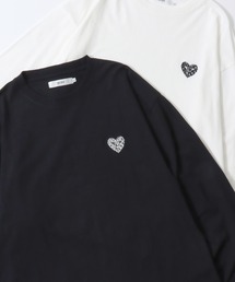 SITRY | SITRY Heart Embroidery T-Shirt/別注 オーバーサイズ ハートロゴ ワンポイントラメ刺繍 長袖Tシャツ ロンT レディース メンズ(Tシャツ/カットソー)