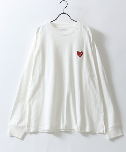 SITRY（シトリー）の「SITRY Heart Embroidery T-Shirt/別注 オーバーサイズ ハートロゴ ワンポイントラメ刺繍 長袖Tシャツ ロンT レディース メンズ（Tシャツ/カットソー・レディース・ホワイト/ブラック系その他/ブラック/ホワイト系その他2/ホワイト系その他3/ブラック系その他2/ブラック系その他3/ホワイト系その他・M/L/XL）」の10枚目の写真