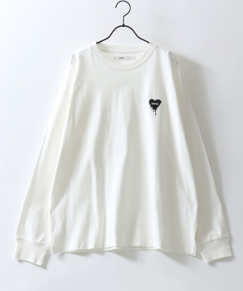 SITRY（シトリー）の「SITRY Heart Embroidery T-Shirt/別注 オーバーサイズ ハートロゴ ワンポイントラメ刺繍 長袖Tシャツ ロンT レディース メンズ（Tシャツ/カットソー・レディース・ホワイト/ブラック系その他/ブラック/ホワイト系その他2/ホワイト系その他3/ブラック系その他2/ブラック系その他3/ホワイト系その他・M/L/XL）」の14枚目の写真