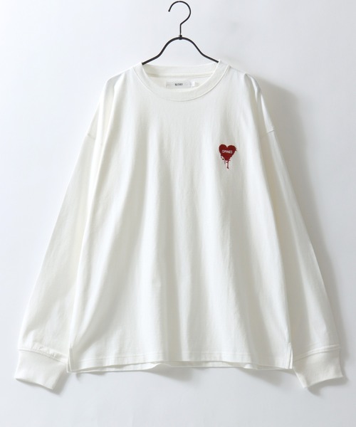 SITRY（シトリー）の「SITRY Heart Embroidery T-Shirt/別注 オーバーサイズ ハートロゴ ワンポイントラメ刺繍 長袖Tシャツ ロンT レディース メンズ（Tシャツ/カットソー・レディース・ホワイト/ブラック系その他/ブラック/ホワイト系その他2/ホワイト系その他3/ブラック系その他2/ブラック系その他3/ホワイト系その他・M/L/XL）」の15枚目の写真