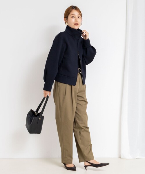 NOLLEY’S（ノーリーズ）の「《セットアップ対応》ウォッシャブルエアボールスタンドジップブルゾン（ブルゾン・レディース・チャコールグレー/ブラック・38）」の3枚目の写真