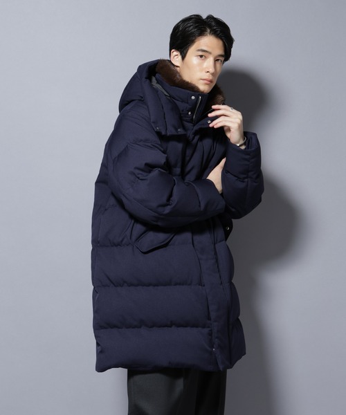 【美品】ナノユニバース 西川ダウン サージ ダウン アウター ロング ファー 西川ダウン (R)」 サージ ロングダウン