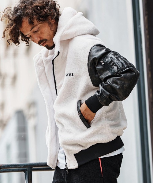 felkod(フィルコッド)の「mj11047-Synthetic Leather Combination Boa Hooded Blouson フーデッドブルゾン(F25F030)(ブルゾン・メンズ・ブラック/ホワイト×ブラック・S/M/L)」の3枚目の写真