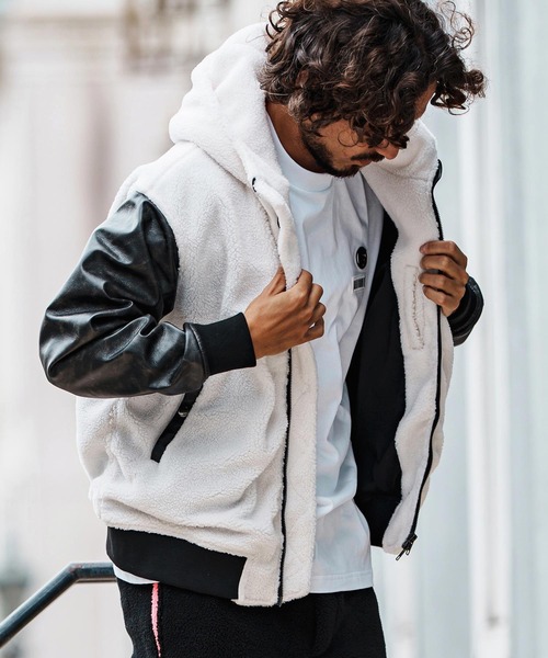 felkod(フィルコッド)の「mj11047-Synthetic Leather Combination Boa Hooded Blouson フーデッドブルゾン(F25F030)(ブルゾン・メンズ・ブラック/ホワイト×ブラック・S/M/L)」の5枚目の写真