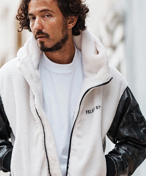 felkod(フィルコッド)の「mj11047-Synthetic Leather Combination Boa Hooded Blouson フーデッドブルゾン(F25F030)(ブルゾン・メンズ・ブラック/ホワイト×ブラック・S/M/L)」の6枚目の写真
