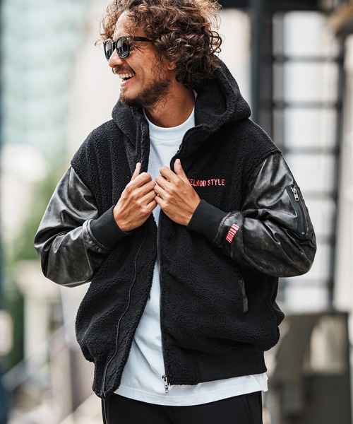 felkod(フィルコッド)の「mj11047-Synthetic Leather Combination Boa Hooded Blouson フーデッドブルゾン(F25F030)(ブルゾン・メンズ・ブラック/ホワイト×ブラック・S/M/L)」の10枚目の写真