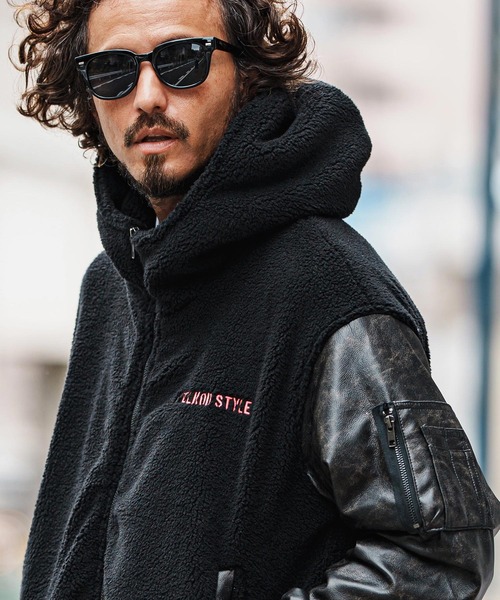 felkod(フィルコッド)の「mj11047-Synthetic Leather Combination Boa Hooded Blouson フーデッドブルゾン(F25F030)(ブルゾン・メンズ・ブラック/ホワイト×ブラック・S/M/L)」の13枚目の写真