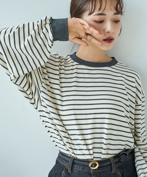 セール】ボリューム袖 ボーダーロンT【588093】（Tシャツ/カットソー