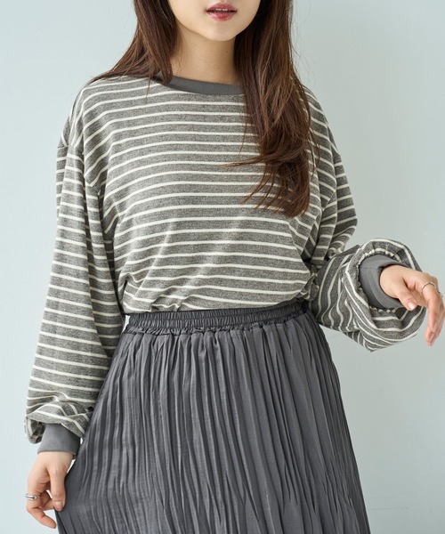 mil(ミル)の「ボリューム袖 ボーダーロンT【588093】(Tシャツ/カットソー・レディース・ブラック×ホワイト/ライトグレー/ホワイト×グレー・XS/S)」の3枚目の写真